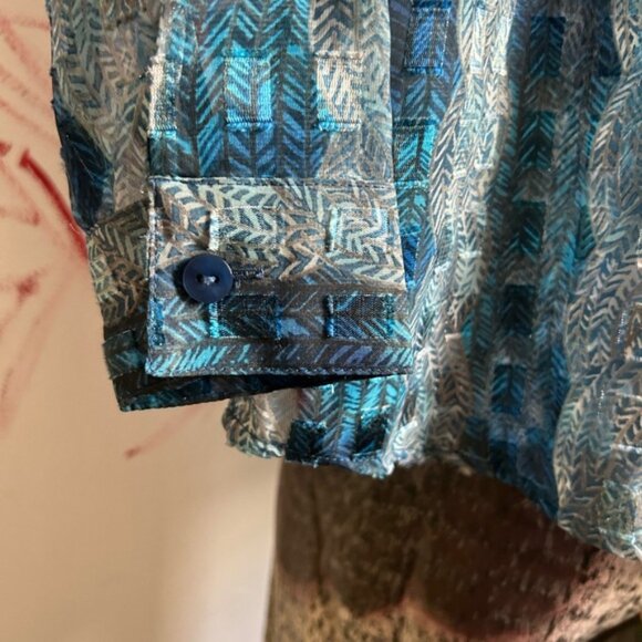 BonWorth Shimmering Blue and White Top Small Petite - Picture 12 of 16